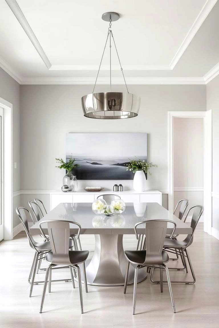 Elegant Gray with Polished Metal Touches - 24 Neutral Dining Room Ideas