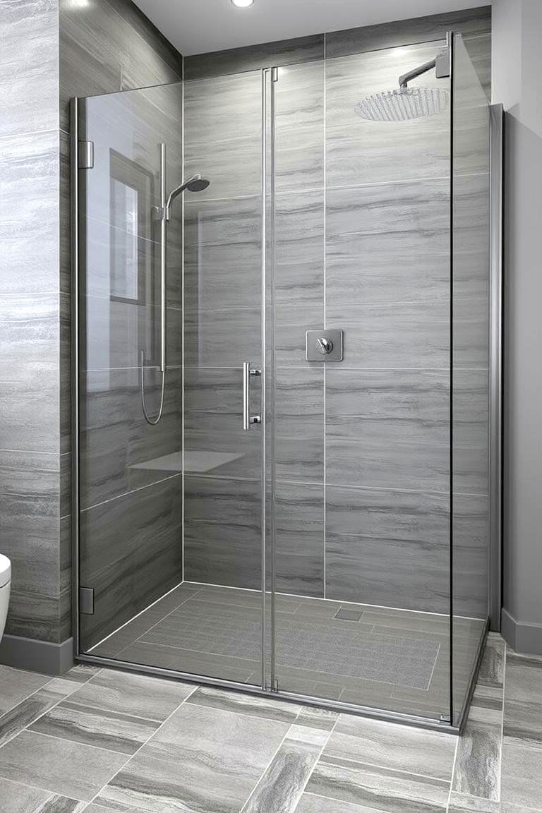 Elegant Grey Porcelain Tiles - 24 Shower Floor Tile Ideas