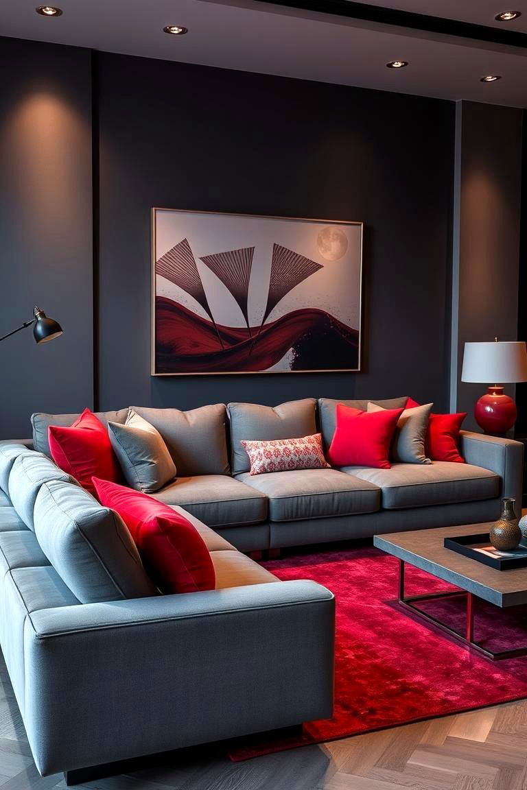 Elegant Grey Sofa Retreat - 24 Red and Grey Living Room Ideas