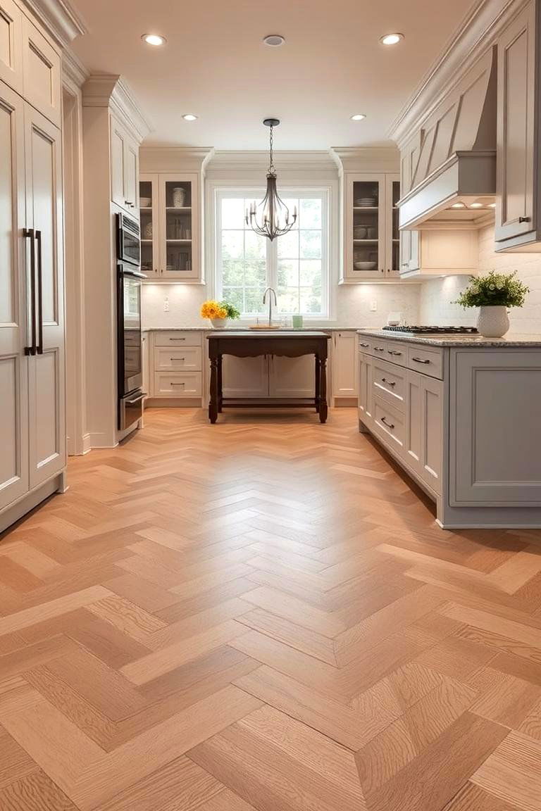 Elegant Herringbone Pattern - 24 Kitchen Floor Ideas