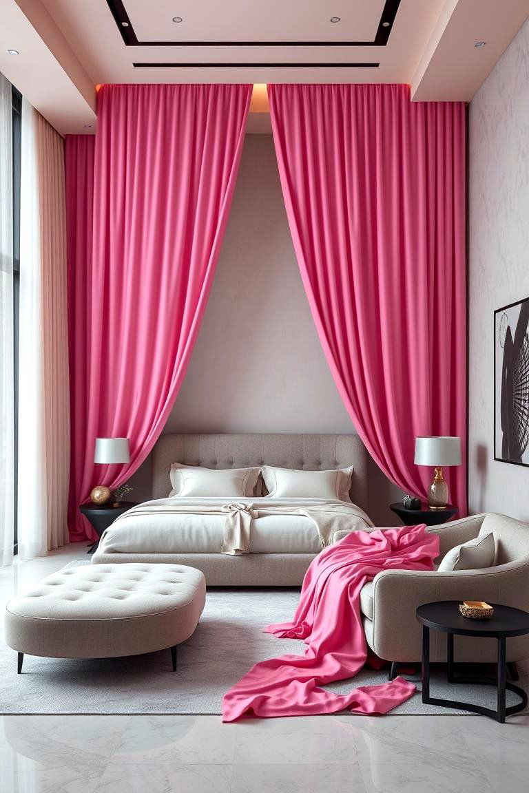 Elegant Hot Pink Drapery - 24 Hot Pink Bedroom Ideas