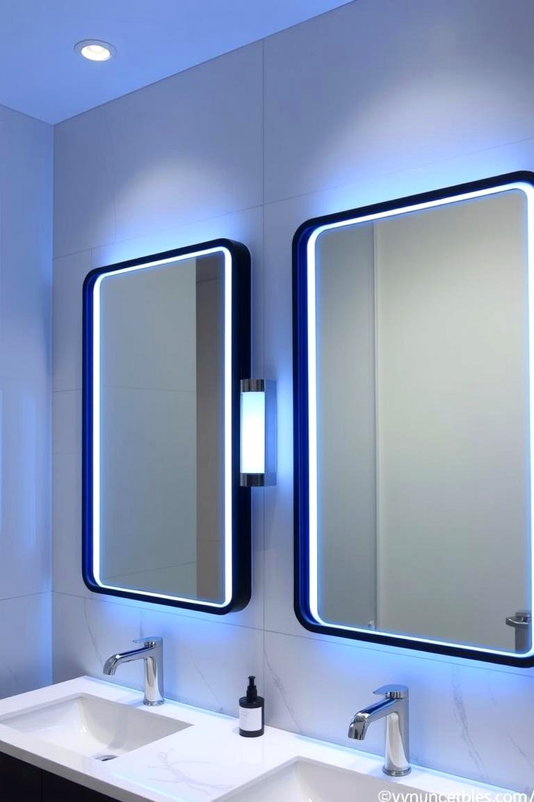 Elegant Illumination with Backlit Mirrors - 24 black and blue bathroom ideas