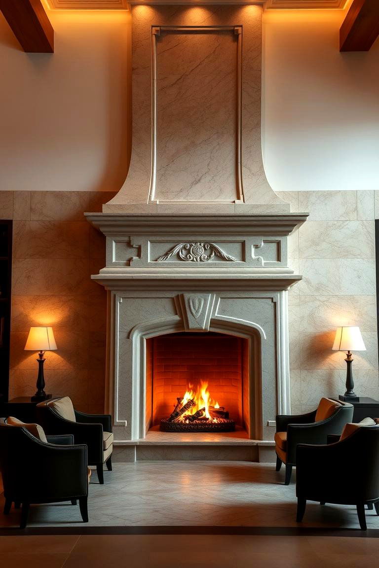 Elegant Limestone Fireplace - 24 French Country Fireplace Ideas