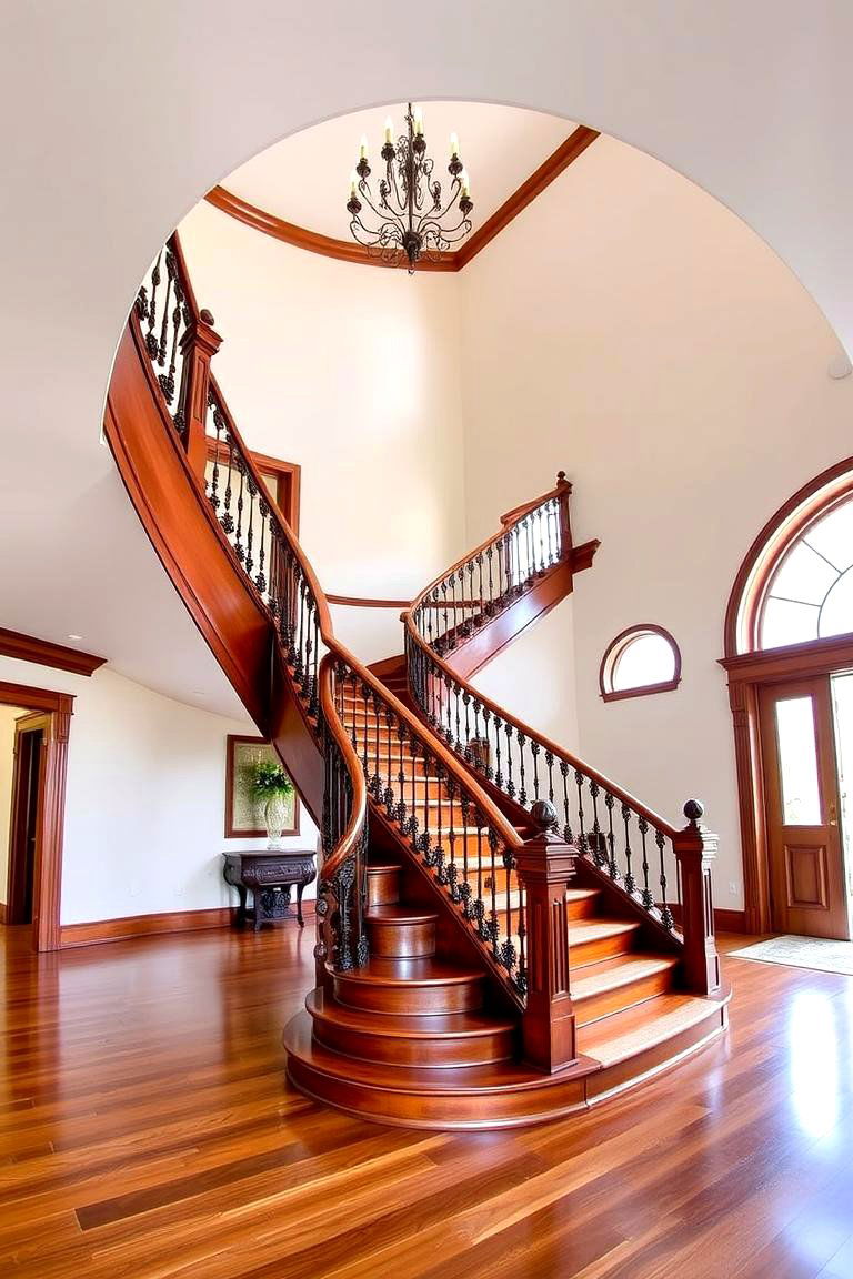 Elegant Mahogany Curved Staircase - 24 Wooden Staircase Ideas