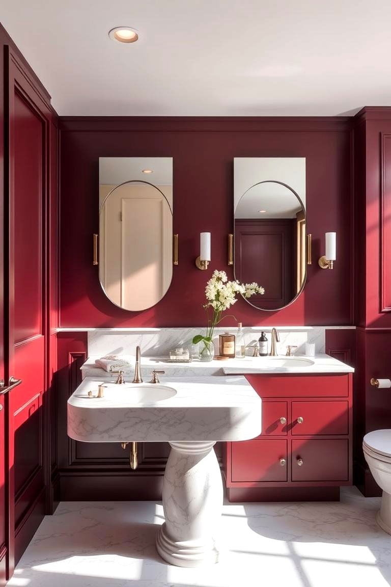 Elegant Marble Accents - 24 Burgundy Bathroom Ideas