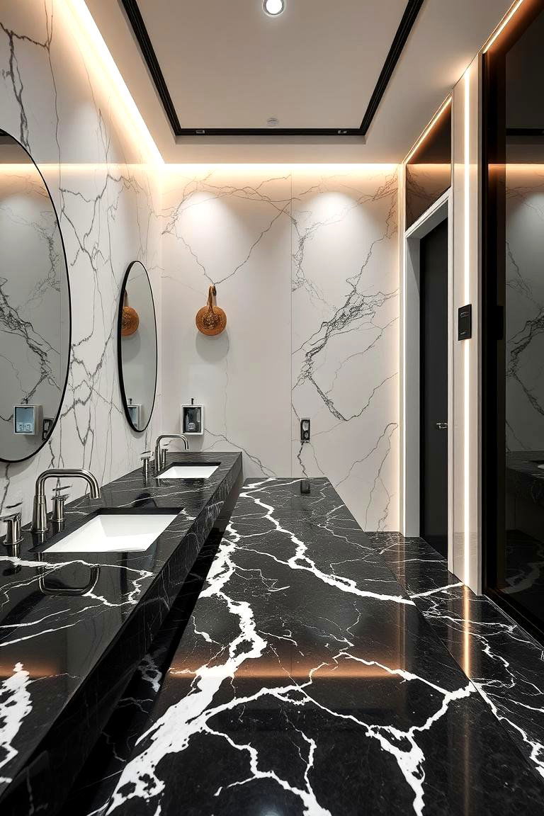 Elegant Marble Black Countertop Design - 24 bathroom with black countertops ideas