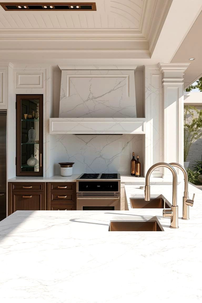 Elegant Marble Counter Kitchen - 24 Luxury Outdoor Kitchen Ideas