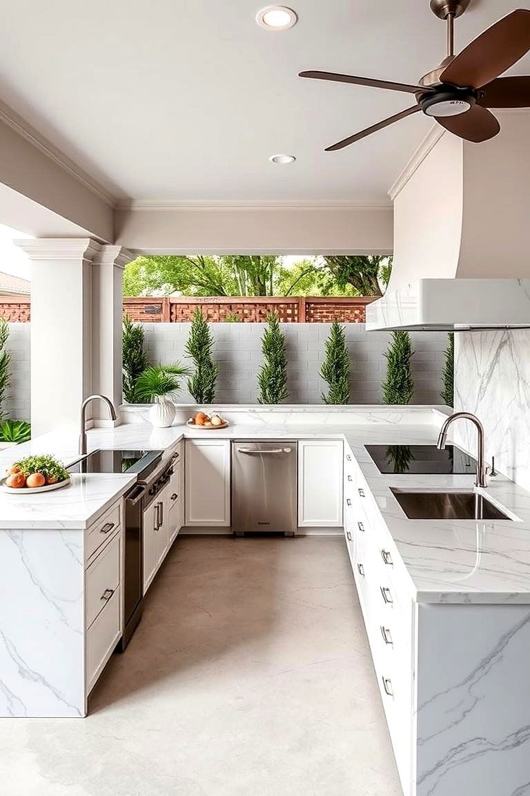 Elegant Marble Countertop Kitchen - 24 L Shaped Outdoor Kitchen Ideas