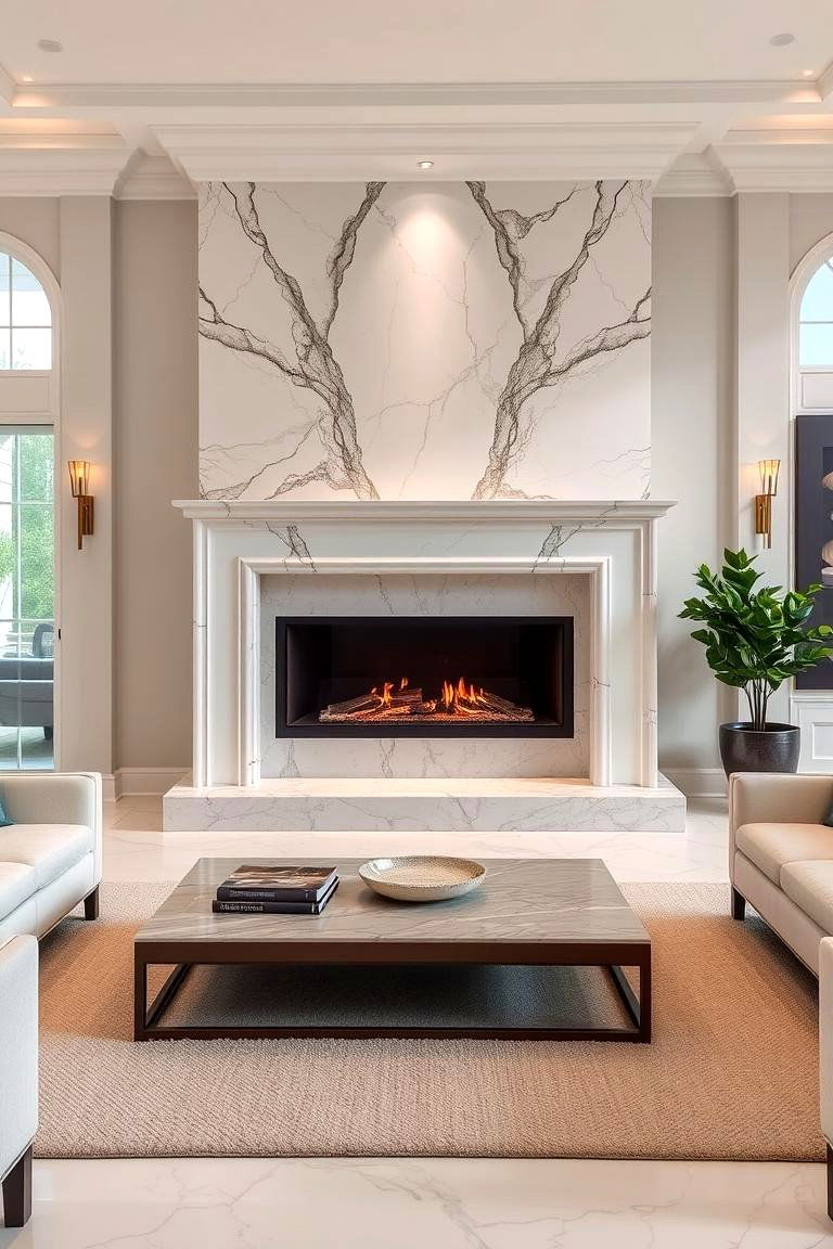 Elegant Marble Faux Stone Fireplace - 24 Faux Stone Fireplace Ideas