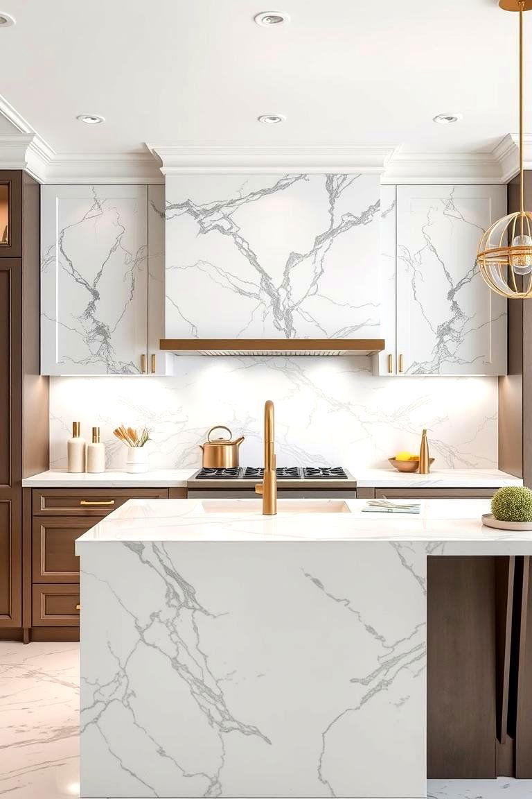 Elegant Marble Slab Splashback - 24 Kitchen Splashback Ideas