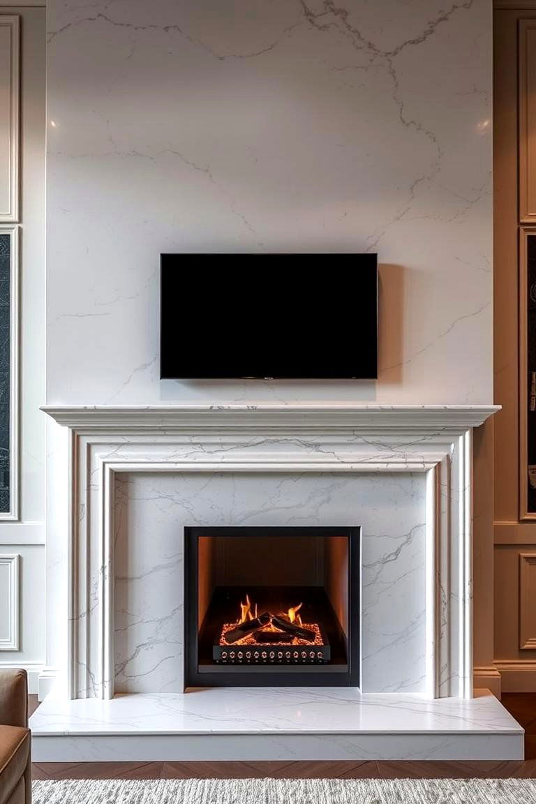 Elegant Marble Surround - 24 Linear Fireplace Ideas With Tv Above
