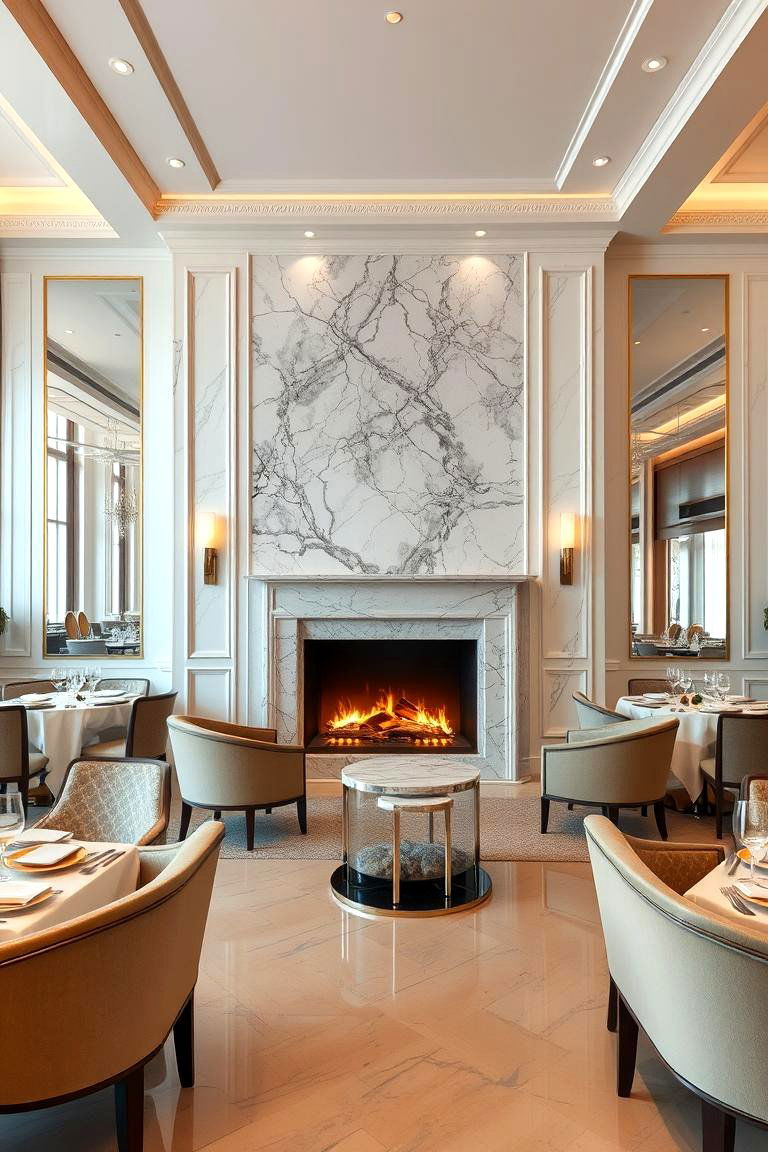 Elegant Marble Surrounds for Dining Room - 24 Dining Room With Fireplace
