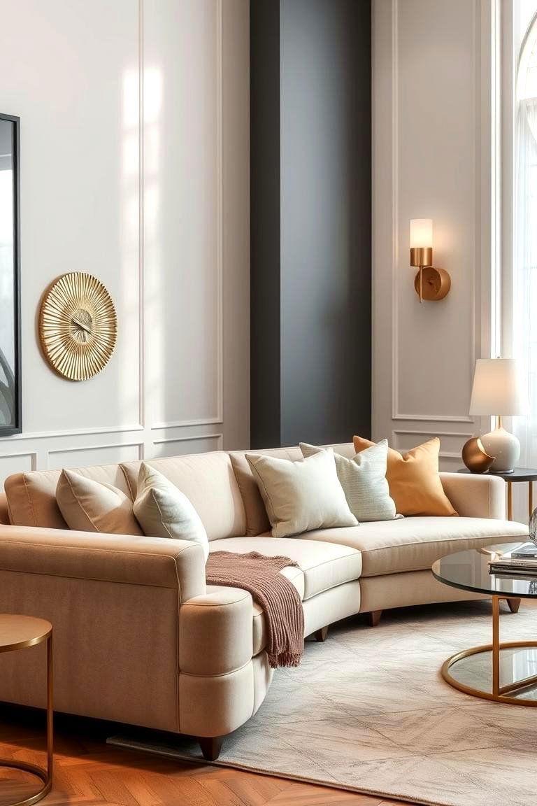 Elegant Metallic Accents - 24 Beige Couch Living Room Ideas