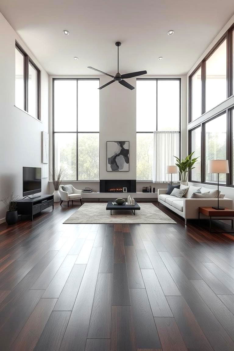 Elegant Minimalism with Dark Brown Floors - 24 Dark Brown Floor Living Room Ideas
