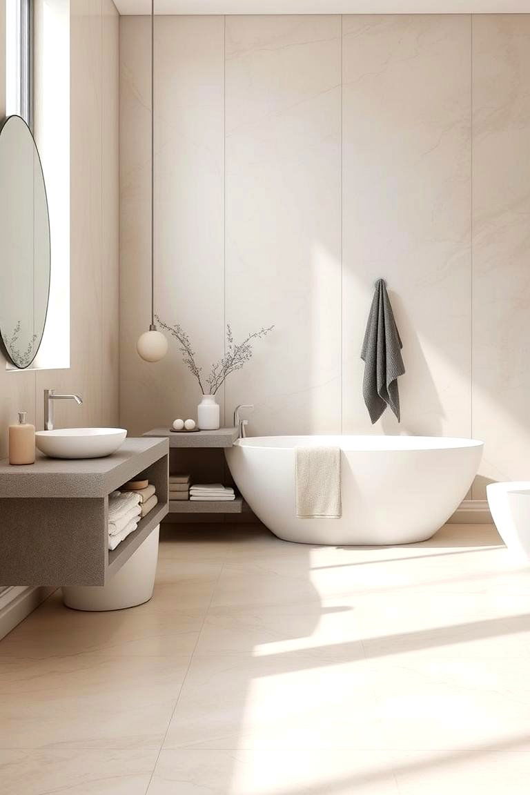 Elegant Minimalist Flooring - 24 Beige and White Bathroom Ideas
