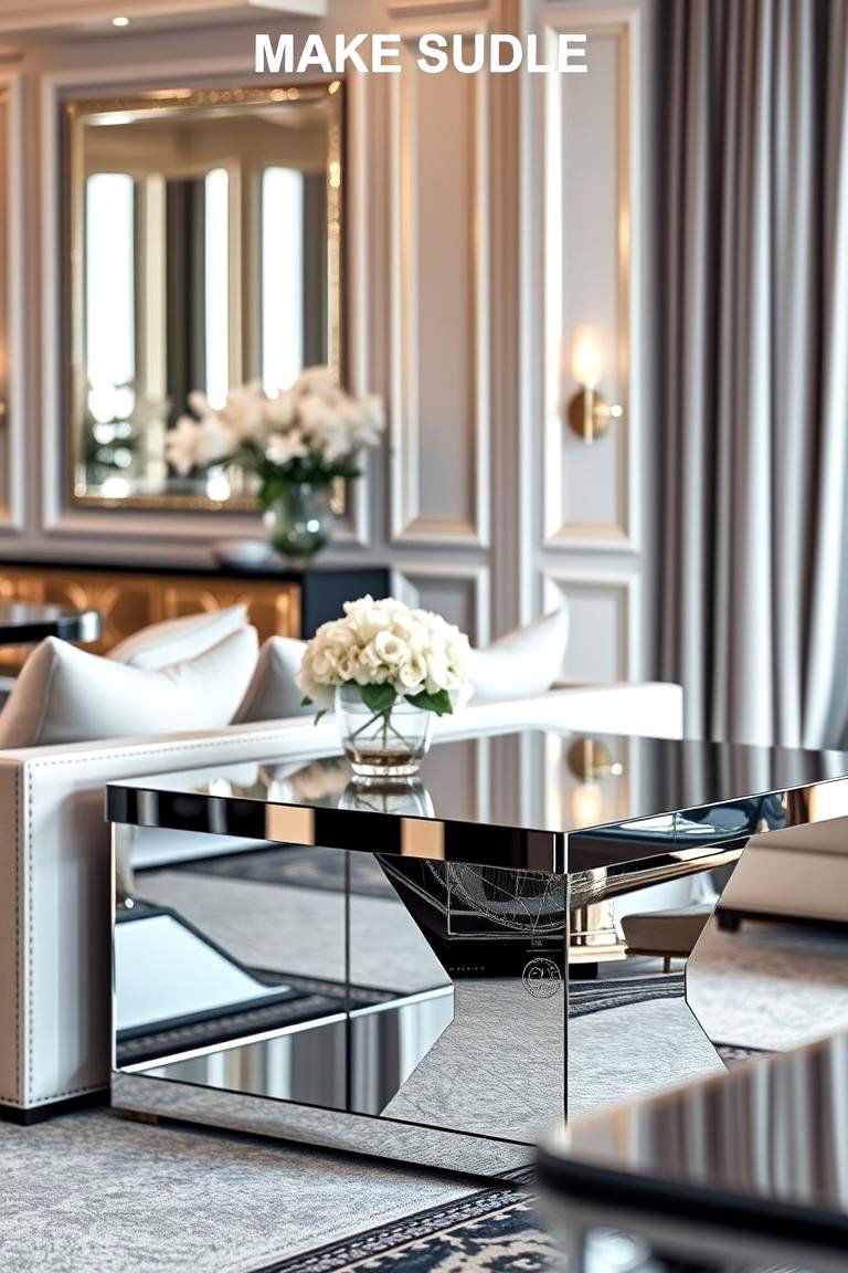 Elegant Mirrored Accents - 24 Sofa Table Decor Ideas