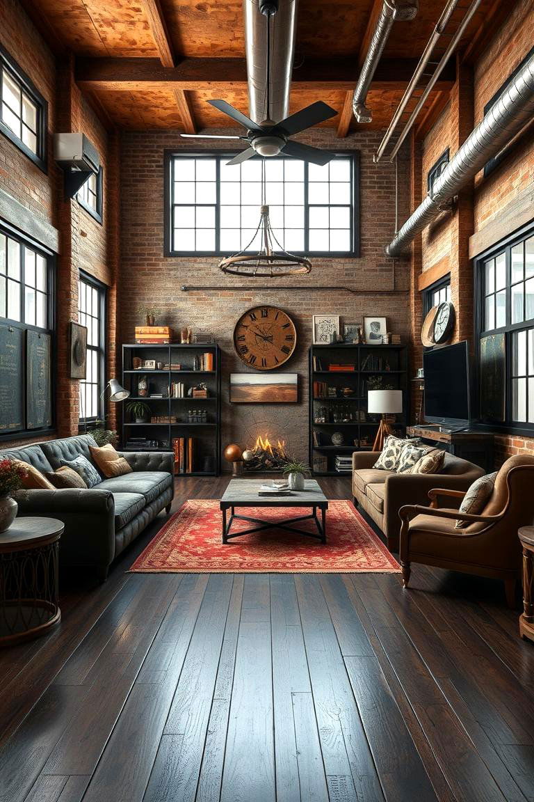 Elegant Mix of Industrial and Rustic - 24 Dark Brown Floor Living Room Ideas