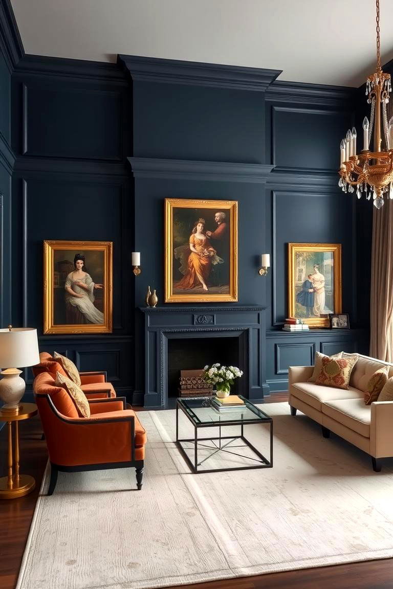 Elegant Navy Blue - 24 Living Room Paint Colors