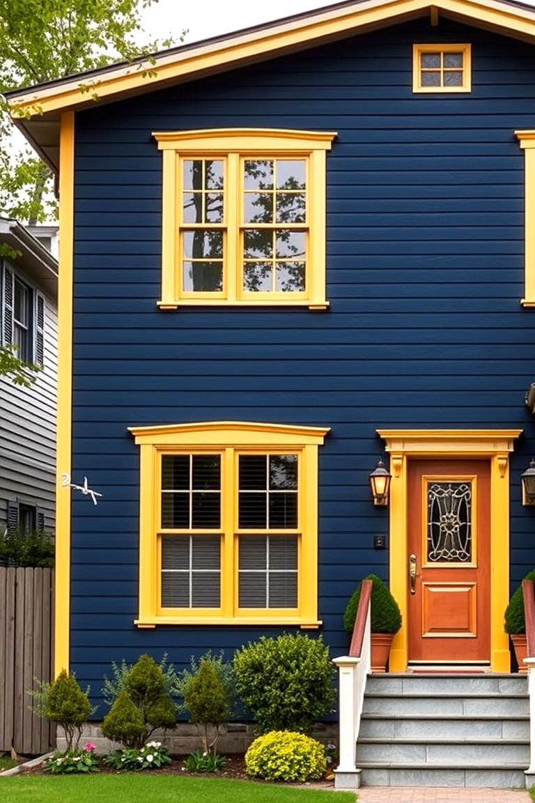 Elegant Navy and Gold - 24 Exterior Garage Lighting Ideas