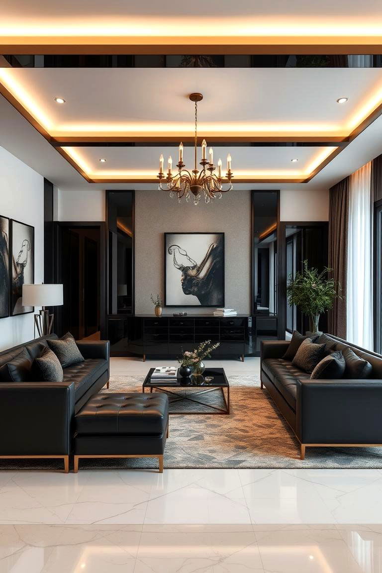 Elegant Noir Accents - 24 Dark Living Room Ideas