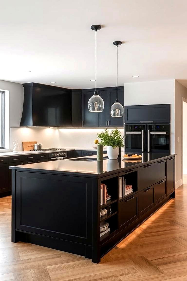 Elegant Open Concept - 24 Black Kitchen Islands