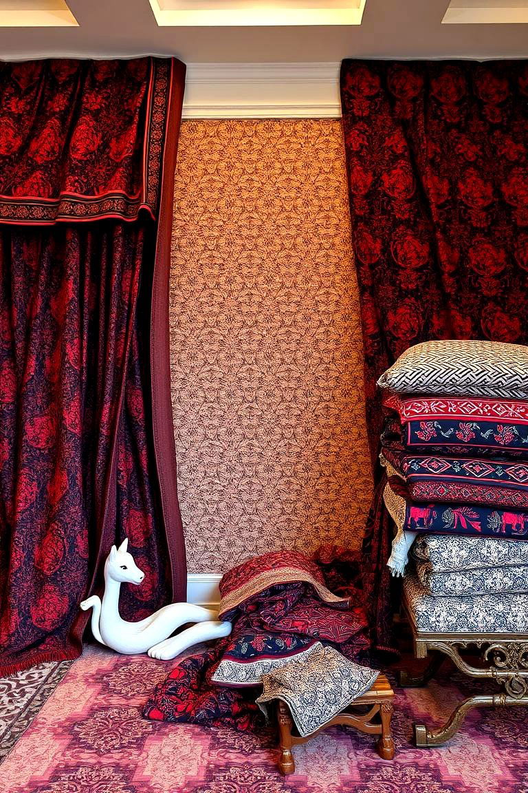 Elegant Patterned Textiles - 24 red black and white bedroom ideas