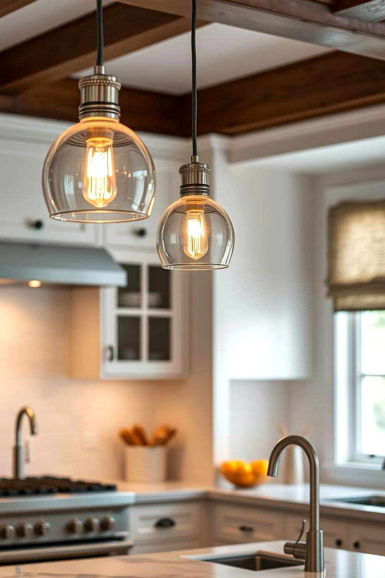 Elegant Pendant Lighting - 24 Cottage Kitchen Ideas