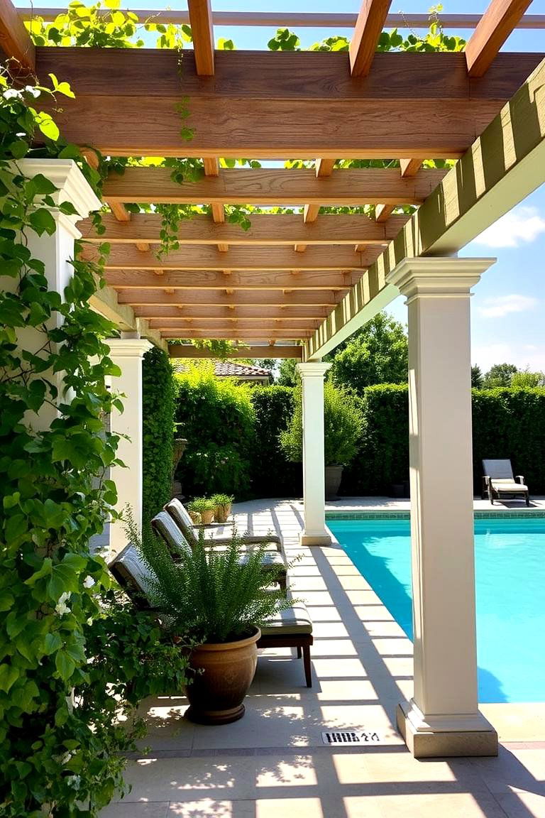 Elegant Pergola for Shade and Style - 24 Above Ground Pool Landscaping Ideas