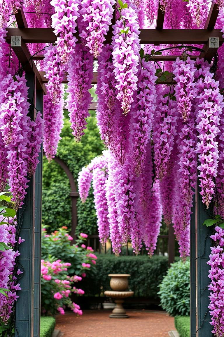Elegant Pink Wisteria Trellis - 24 Pink Garden Ideas
