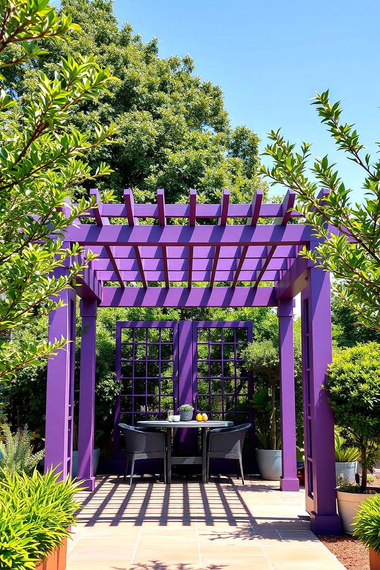Elegant Purple Trellis and Pergola - 24 Purple House Exterior Ideas