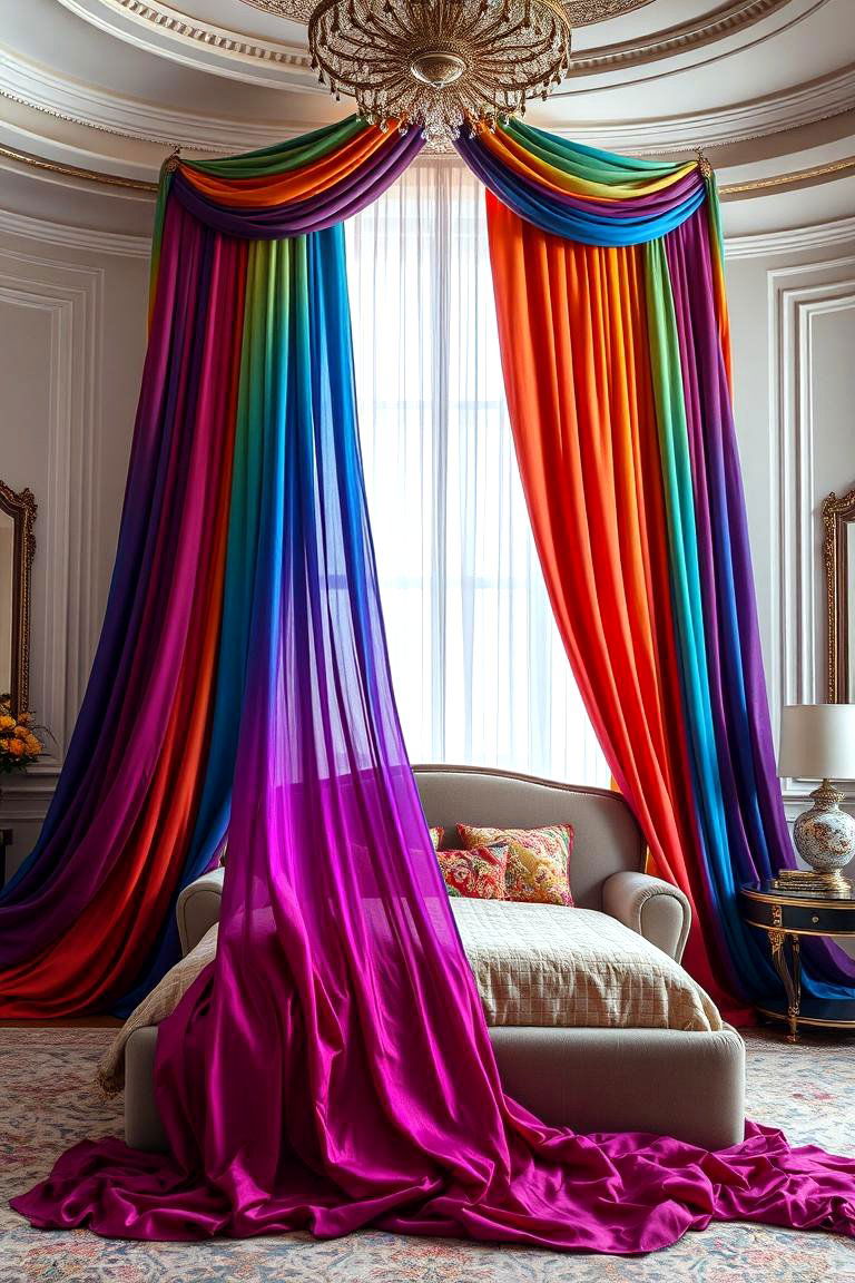 Elegant Rainbow Drapery - 24 Rainbow Bedroom Ideas