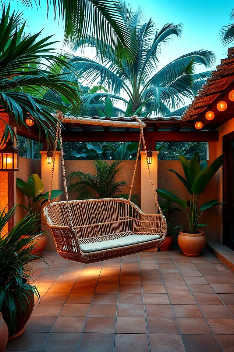 Elegant Rattan Swing - 24 Tropical Patio Ideas