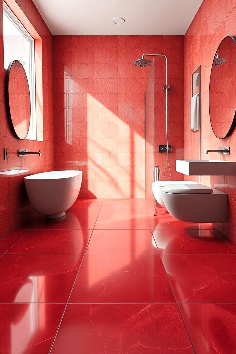 Elegant Red Floor Tiles - 24 Red Bathroom Ideas