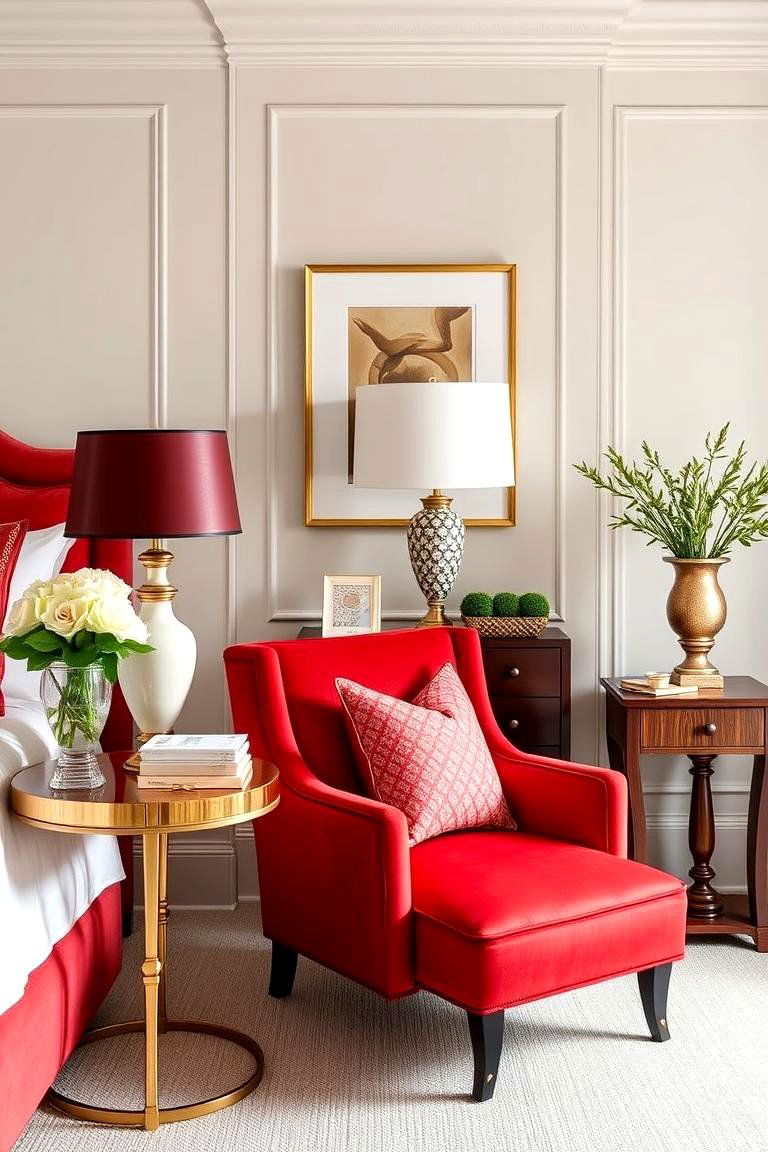 Elegant Red Furniture Accents - 24 Red Bedroom Ideas