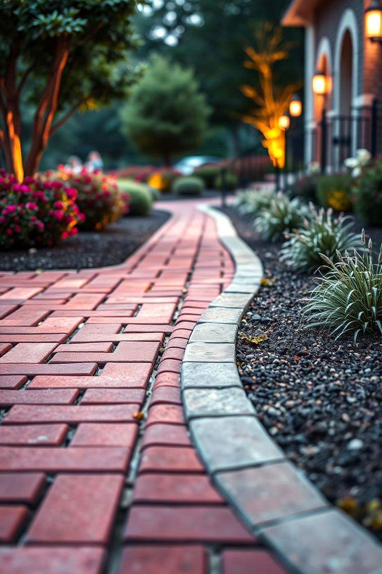 Elegant Red Paver Border - 24 Red Paver Patio Ideas