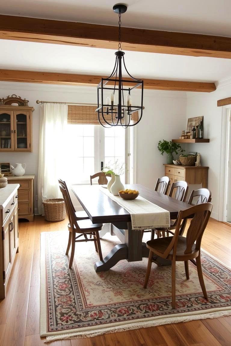 Elegant Rug for Texture and Color - 24 Modern Farmhouse Dining Room Ideas