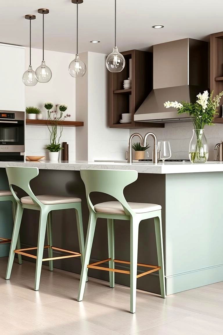 Elegant Sage Green Bar Stools - 24 Sage Green Kitchen Ideas