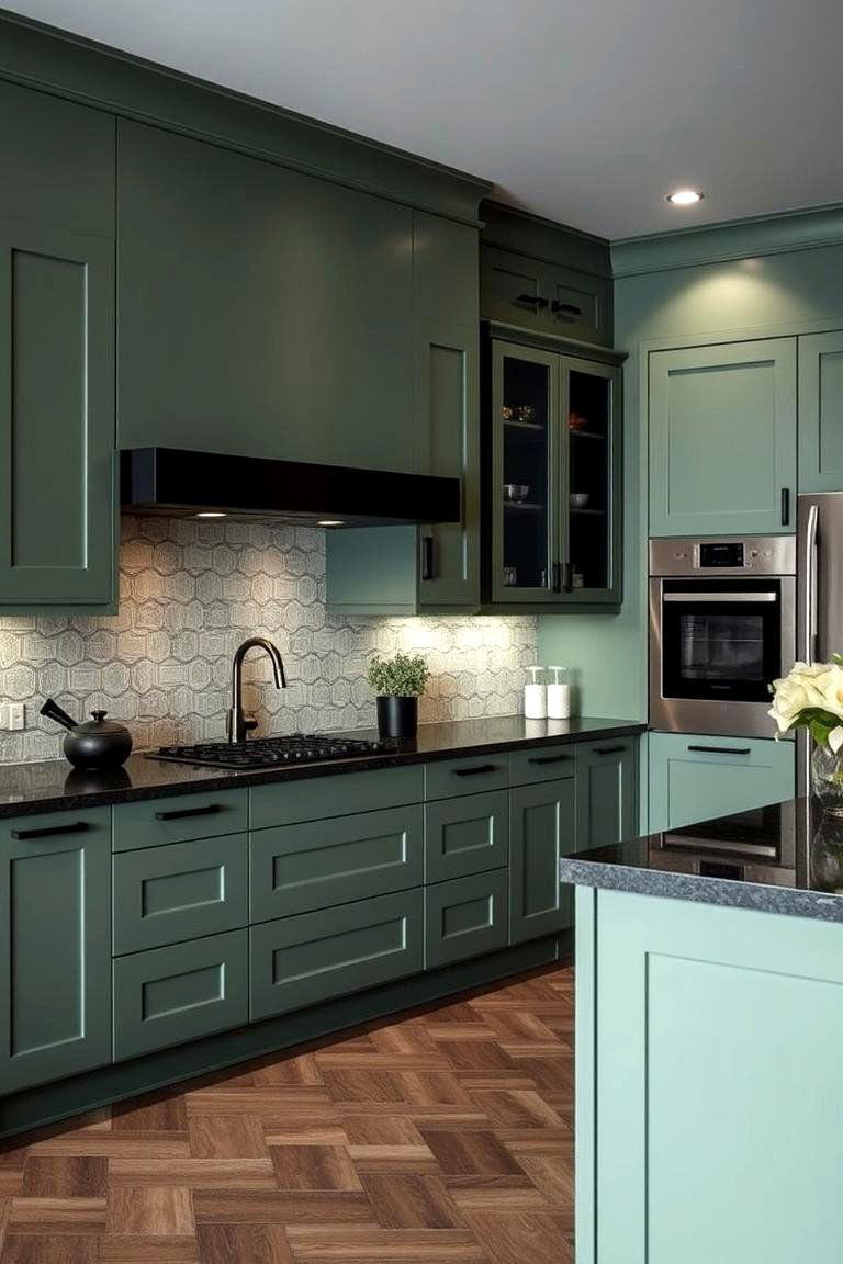 Elegant Sage Green and Black Kitchen Layout - 24 Sage Green and Black Kitchen Ideas