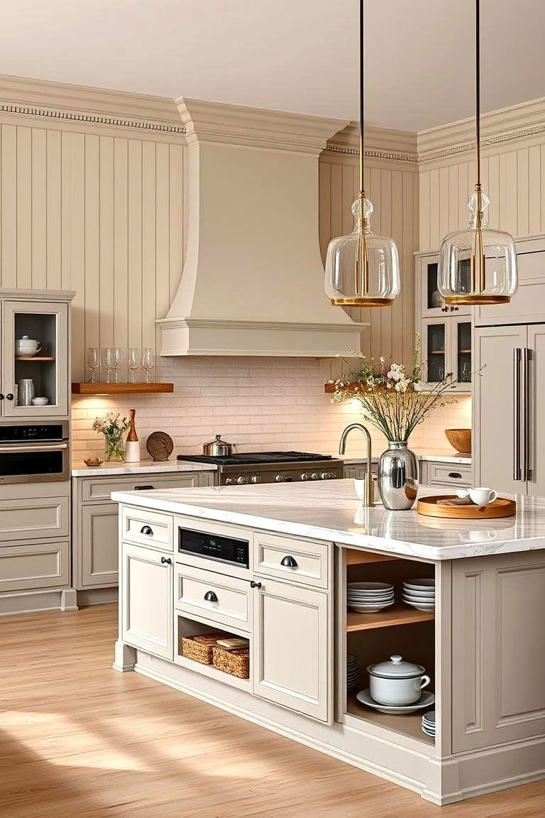 Elegant Shiplap with Integrated Kitchen Island Storage - 24 Kitchen Shiplap Ideas With Kitchen Island Ideas