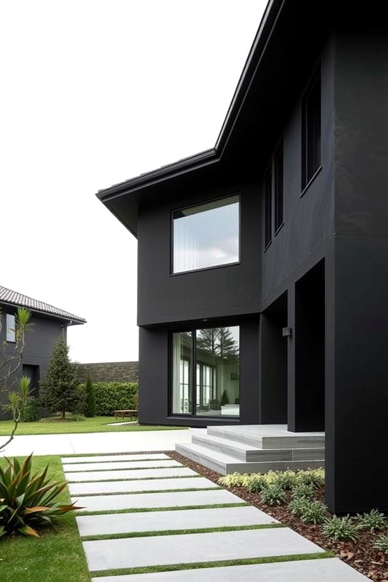 Elegant Simplicity in Dark Tones - 24 Black Stucco House Ideas