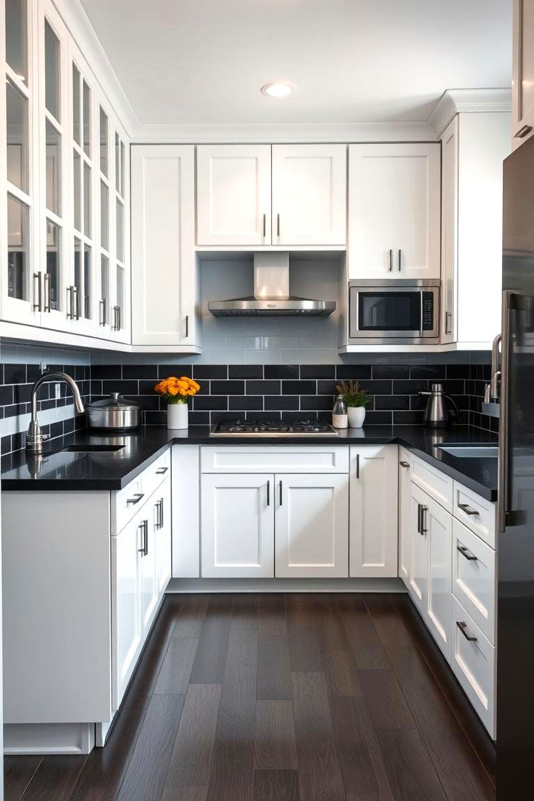 Elegant Space Saving Design - 24 Kitchen With White Cabinets and Black Countertops Ideas