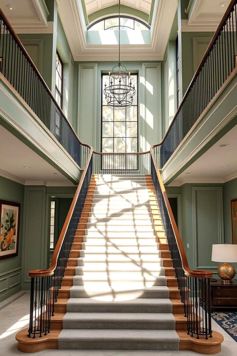 Elegant Staircase Design - 24 Sage Green Paint Color Ideas