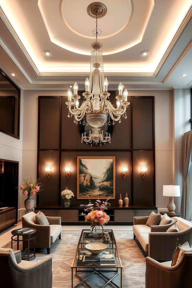 Elegant Statement Lighting - 24 Preppy Living Room Ideas