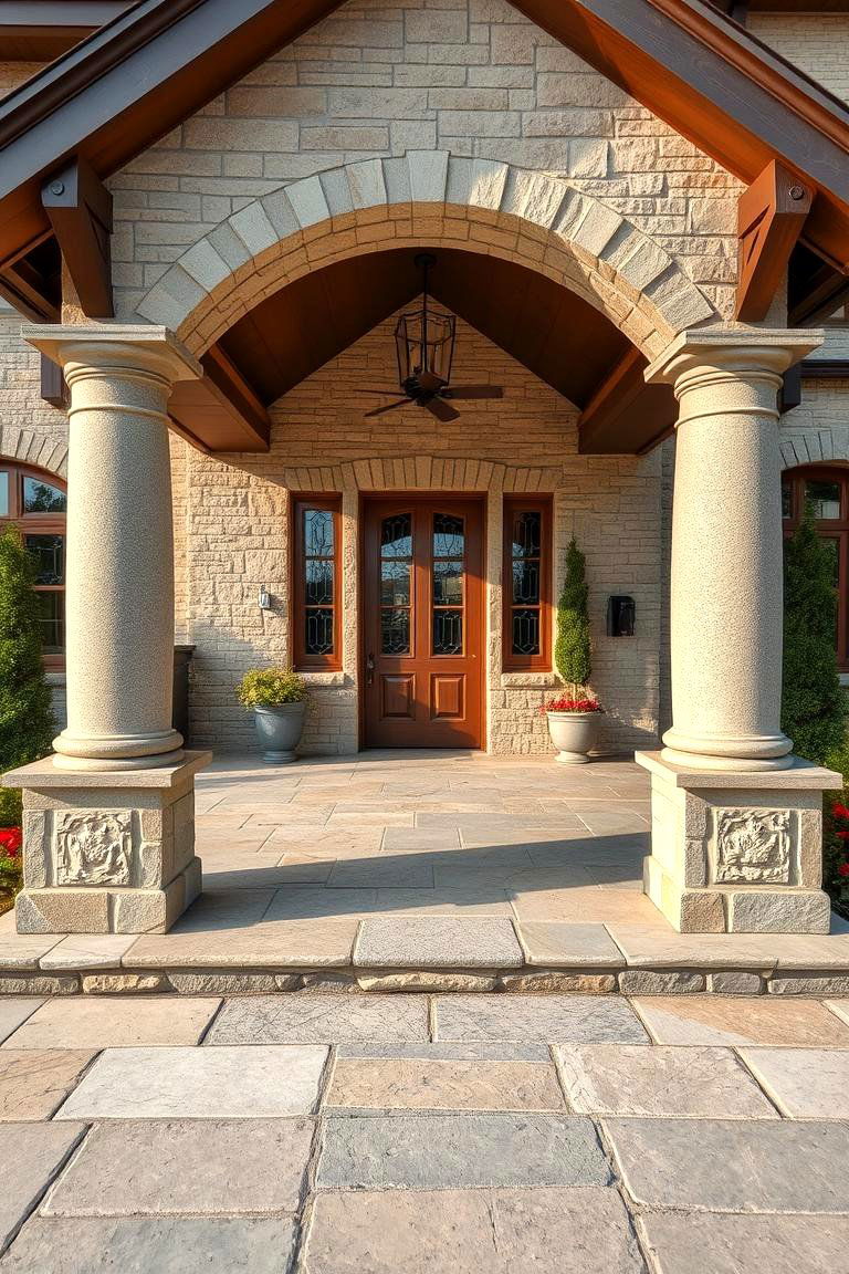 Elegant Stone Car Porch Design - 24 Car Porch Design Ideas
