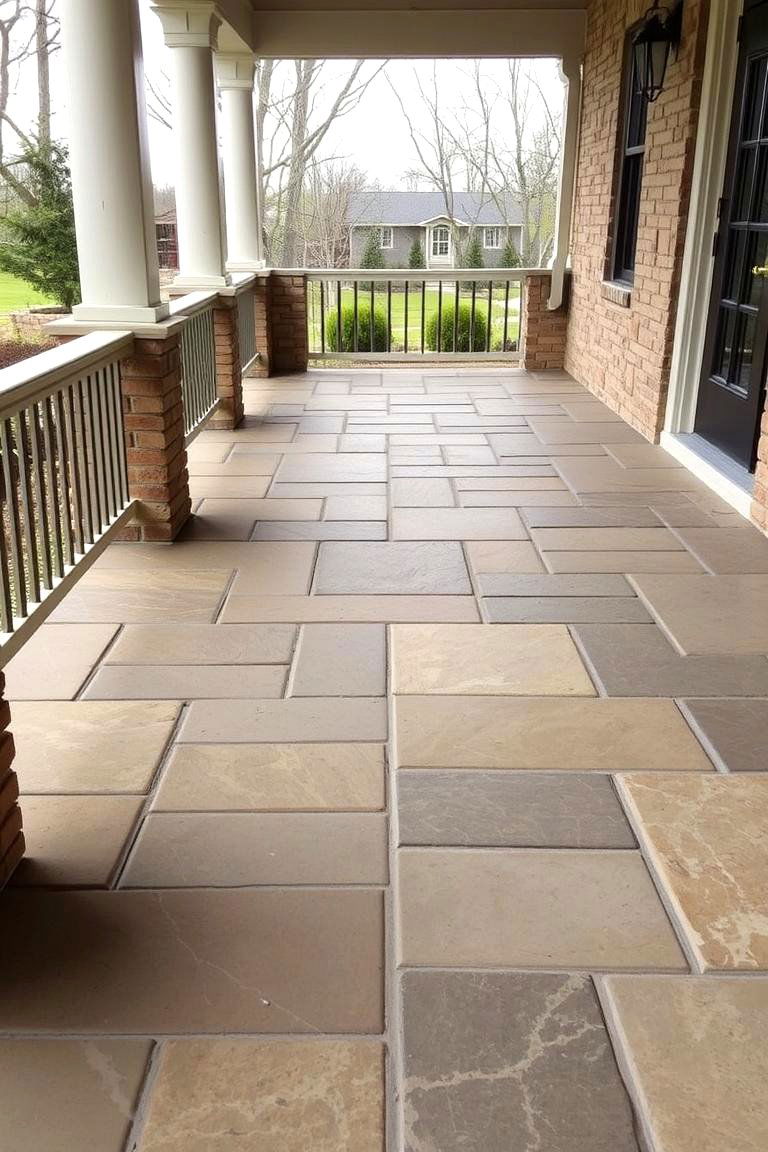 Elegant Stone Pavers - 24 Raised Ranch Front Porch Ideas