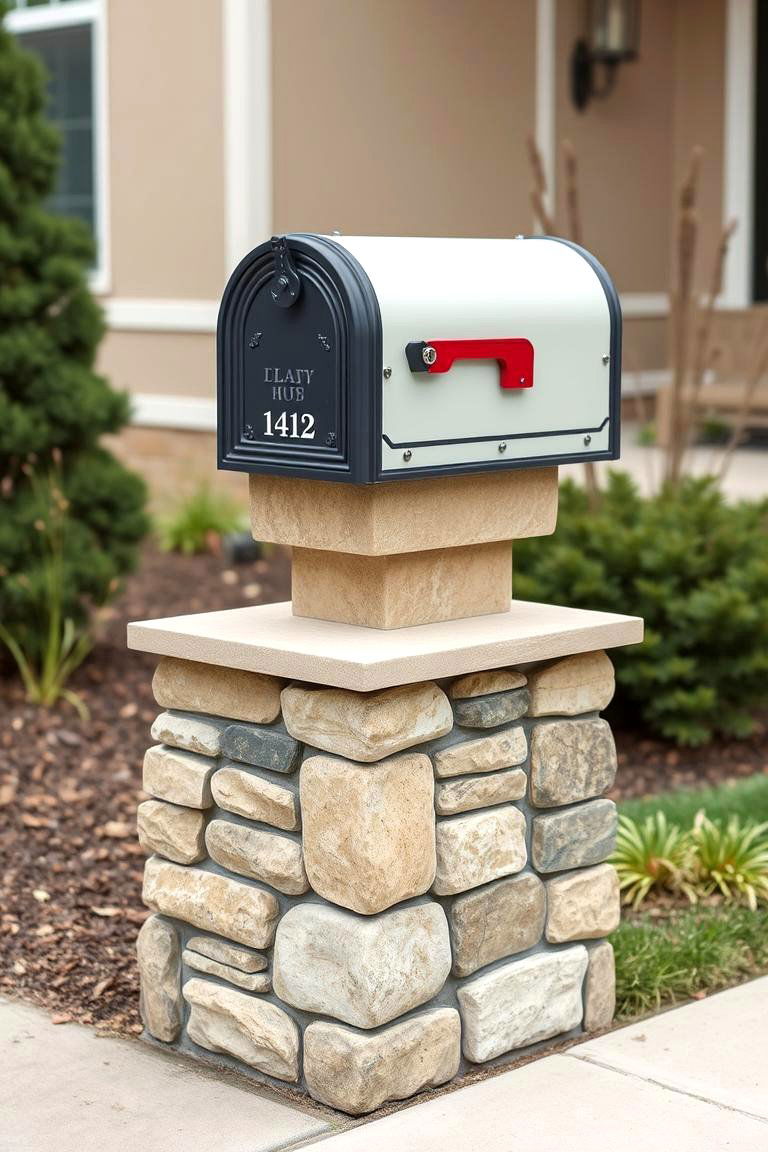 Elegant Stone Surround - 24 Mailbox Landscaping Ideas