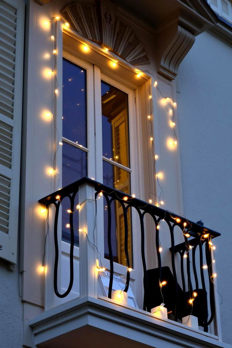 Elegant String Lights - 24 French Balcony Ideas