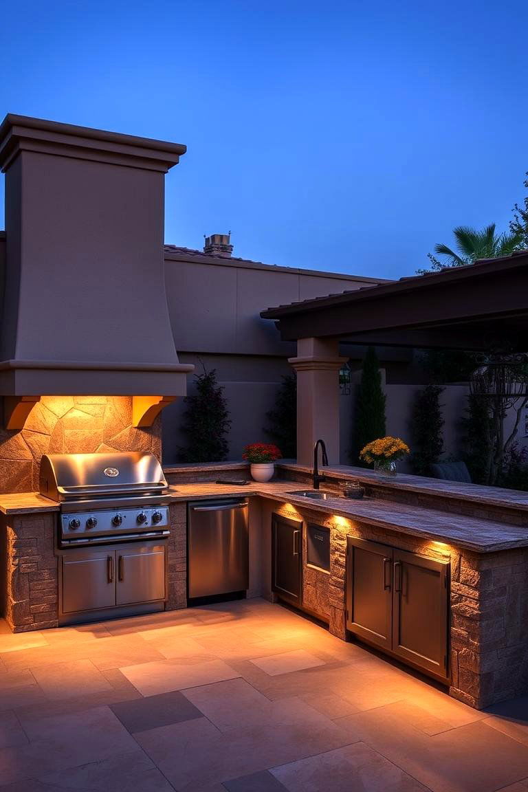 Elegant Stucco Kitchen with Ambient Lighting - 24 Stucco Outdoor Kitchen Ideas