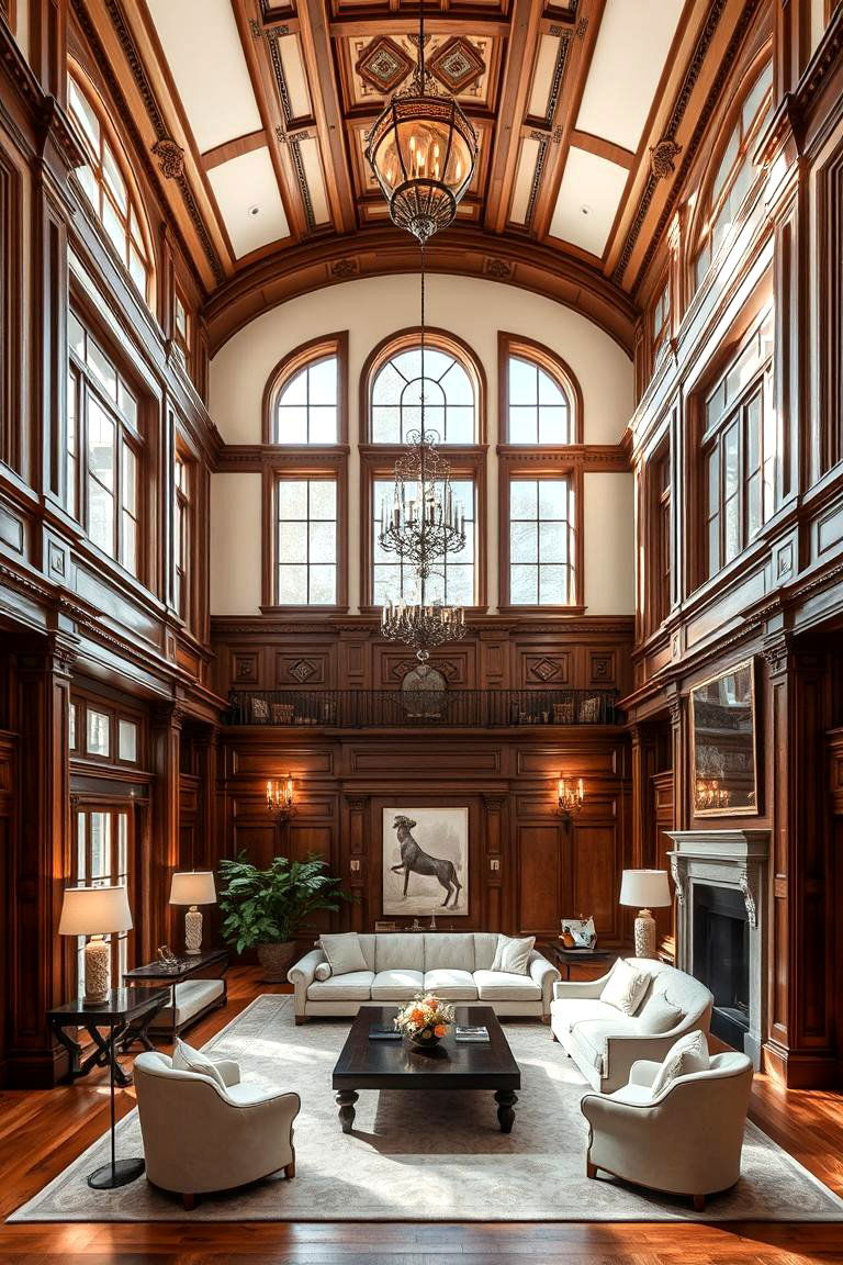 Elegant Sunken Living Room with High Ceilings - 24 Sunken Living Room Ideas
