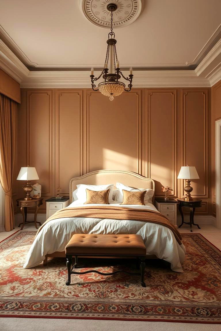 Elegant Tan with Patterned Rugs - 24 Tan Bedroom Ideas